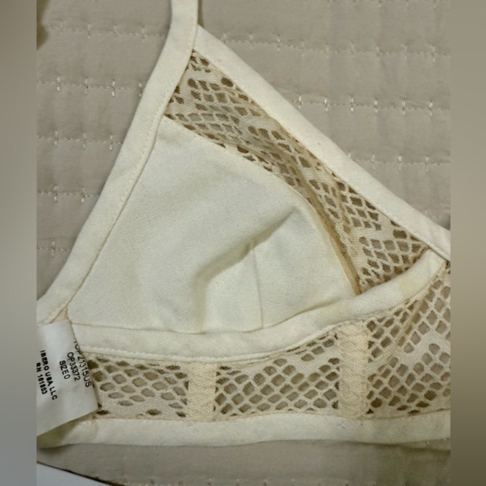 NWT PatBO Linen Blend Bralette Mesh Lined Crop Top in Cream and Tan - 0 - Picture 12 of 16